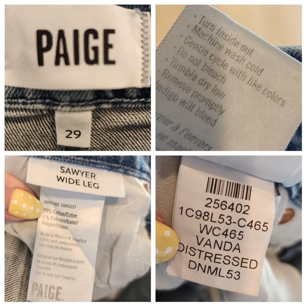 Paige Sawyer Wide Leg Jeans Vanda Distressed Button Fly Women's Size 29 Size 8 - Picture 2 of 16